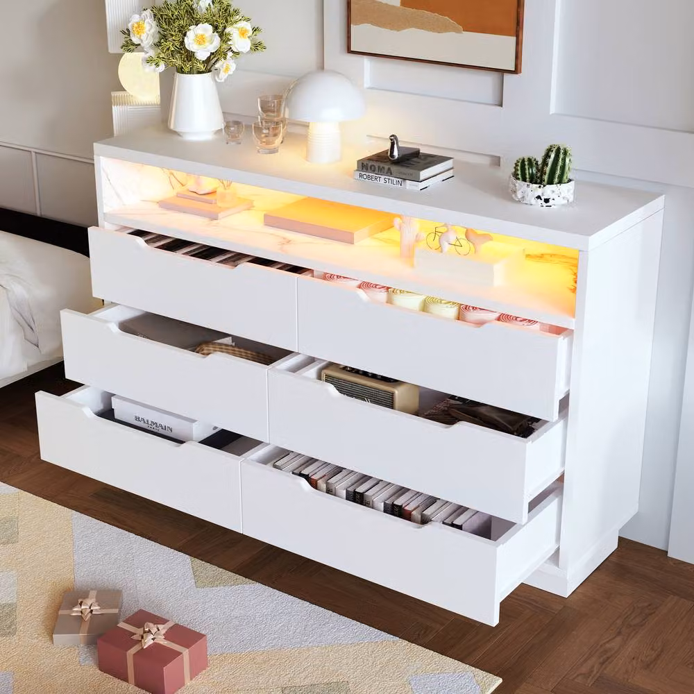 Matteo Modern White 6-Drawer Sideboard with Integrated Lighting W/D/H: 120 x 90 x 90 cm – 2