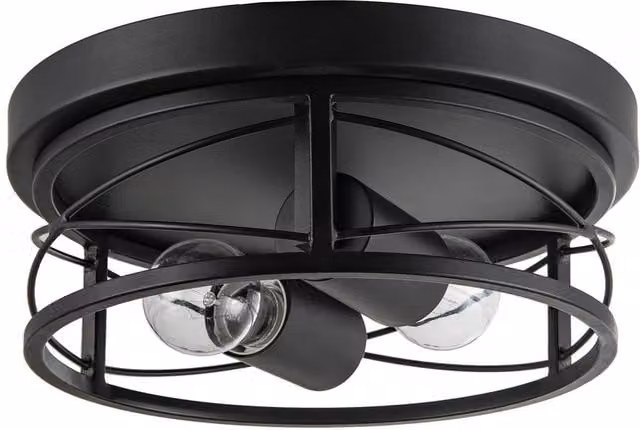 Happy Homewares Industrial Vintage Black Round Flush Ceiling Light with Wire Design – 1