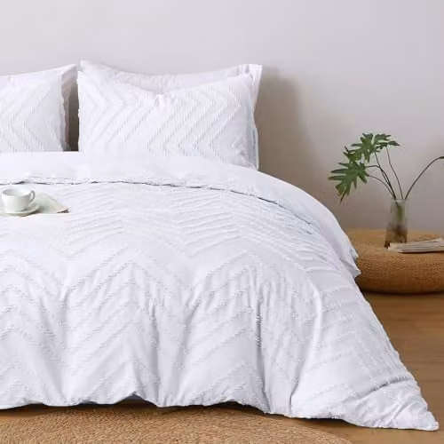 Pamposh Reversible Tufted Microfibre Double Duvet Cover and Pillowcase Set in White, W/D/H: 200 x 200 cm and 50 x 75 cm