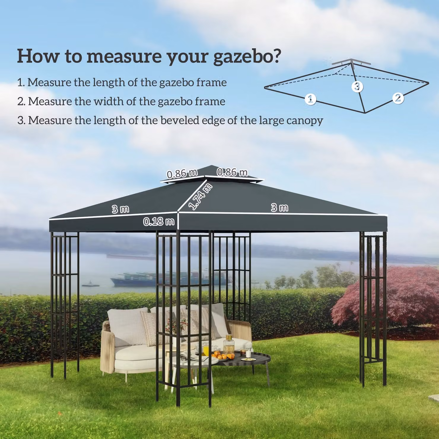 Outsunny 2 Tier Garden Gazebo Replacement Canopy Roof Cover, Grey, W: 300 cm x D: 300 cm – 3