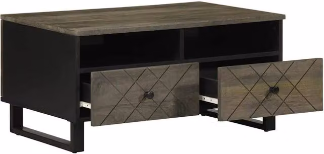 Berkfield Home Black Mango Wood Coffee Table W/D/H: 80 x 54 x 40 cm