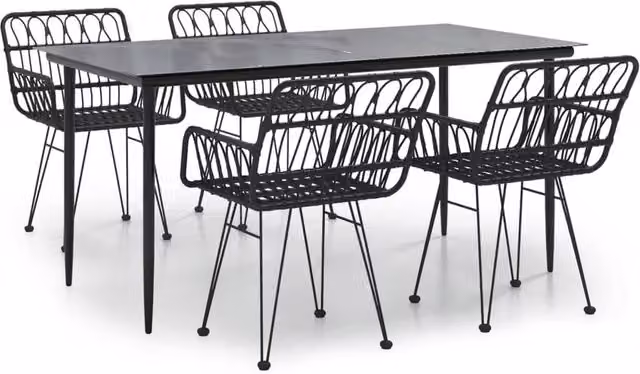 Berkfield Home 5 Piece Black Poly Rattan Garden Dining Set