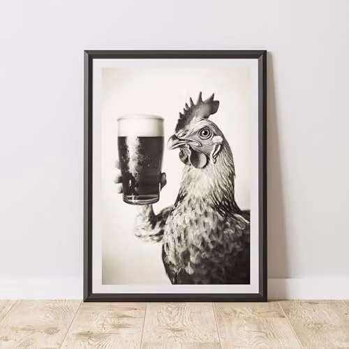 60 Second Makeover Funny Chicken Drinking Beer Paper Poster, A4