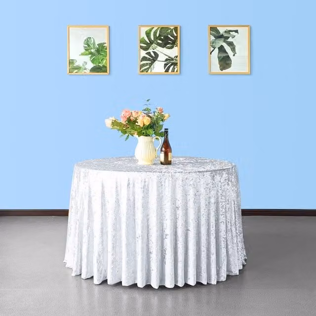 Trimming Shop Round Crushed Velvet Tablecloth in White, Diameter: 229 cm