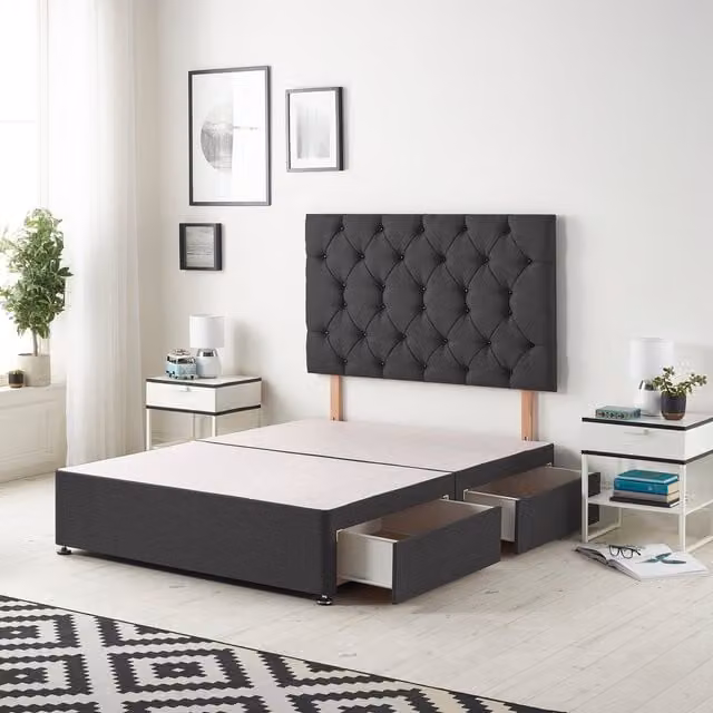 Somnior Beds Ltd Grey Velvet Upholstered Divan Bed Base with Drawers, W/D/H: 140 x 200 x 34.5 cm