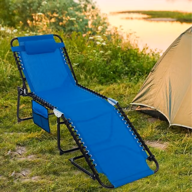 Costway Blue Metal Patio Folding Chaise Lounge Chair