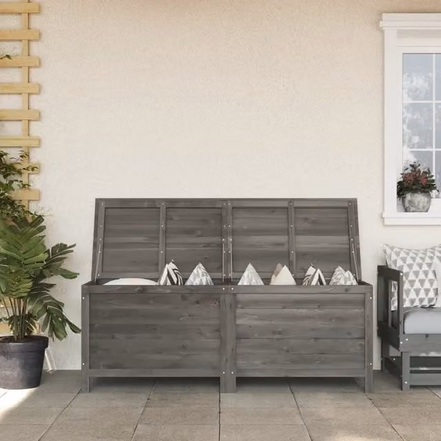 Berkfield Home Garden Anthracite Solid Wood Fir Storage Box, W/D/H: 150 x 50 x 56.5 cm