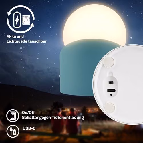 Briloner Mini LED Sphere Table Lamp, Blue, W/D/H: 10 x 8 x 9 cm, Wireless Rechargeable IP54 Outdoor and Bedside Lamp with Touch Dimming – 2