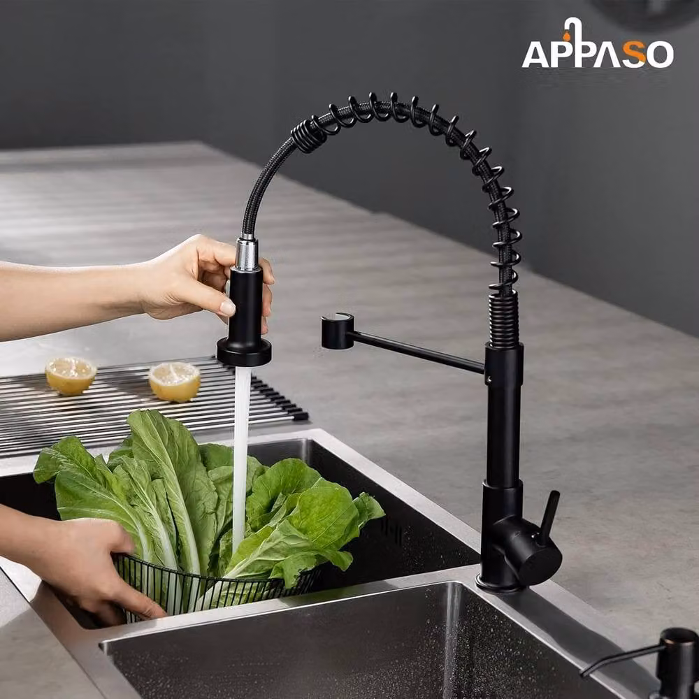 JANLEMNY Matte Black Kitchen Mixer Tap with Pull-Out Spray and 360 Degree Swivel Spout – 8