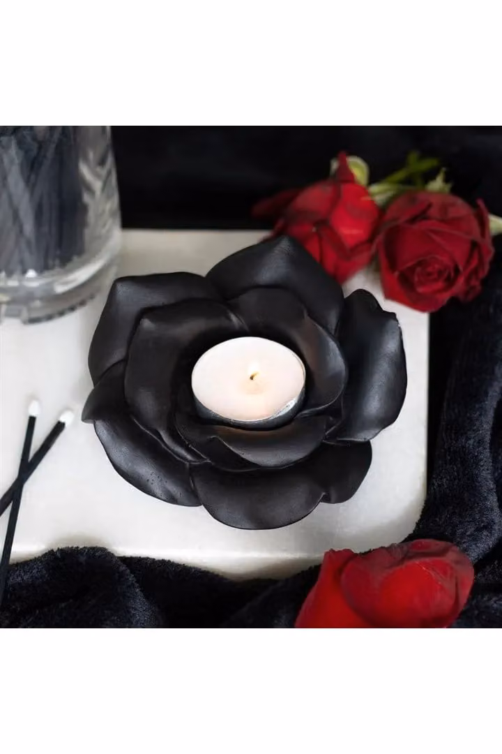 KDMD Black Rose Resin Tealight Candle Holder in Black – 3