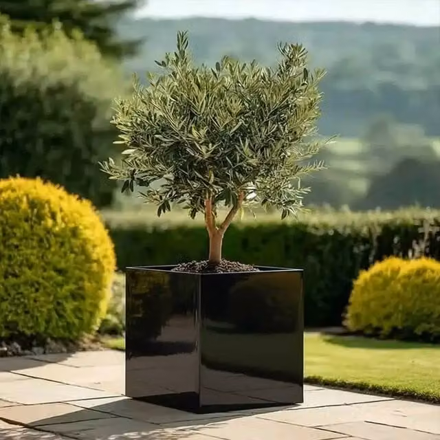 Access Garden Products Black Galvanised Steel Square Planter Tub 50 cm