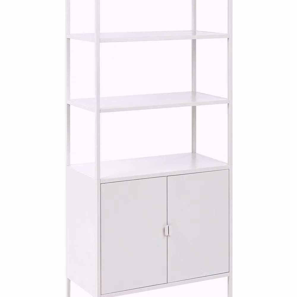 Wyld and Coco Modern Grey Metal Office Cabinet with Hinged Doors and Internal Shelves, H 180 x W 40 x D 40 cm – 2
