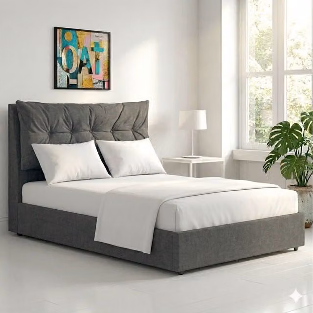 OAT Home Prestbury Pillowback Upholstered Ottoman Storage Bed in Grey, W/D/H: 180 x 200 cm