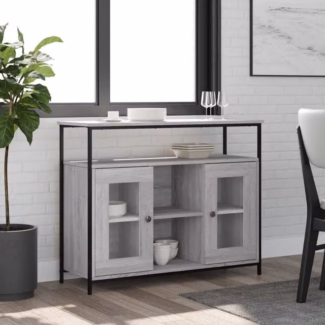 Berkfield Home Grey Sonoma Sideboard in Engineered Wood, W/D/H: 100 x 35 x 80 cm – 1