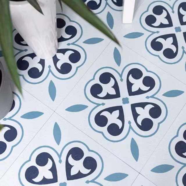 D-C-Fix Oriental Flower Blue and White Self Adhesive Vinyl Floor Tiles, Pack of 11, W/D/H: 30.48 x 30.48 x 30.48 cm – 1
