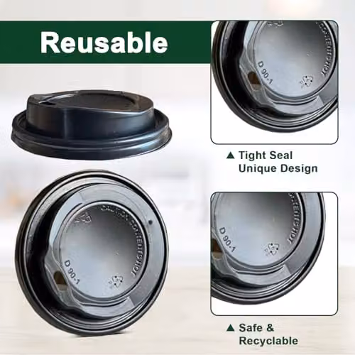 ECONX Black Ripple Disposable Coffee Cup Sip-Through Lids, 90mm – 3