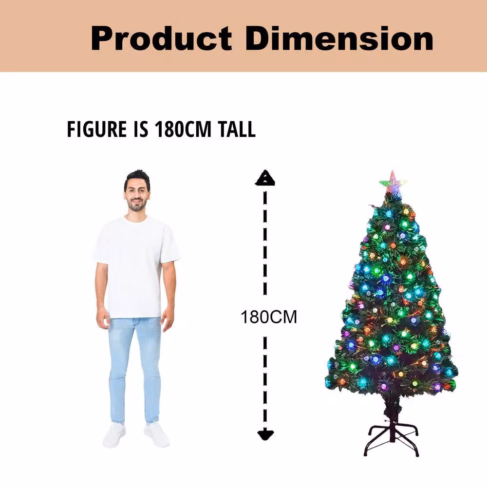 Shatchi Diamonds Fibre Optic LED Pre-Lit Christmas Tree in Green with Multicolour Effect, Height: 180 cm – 7