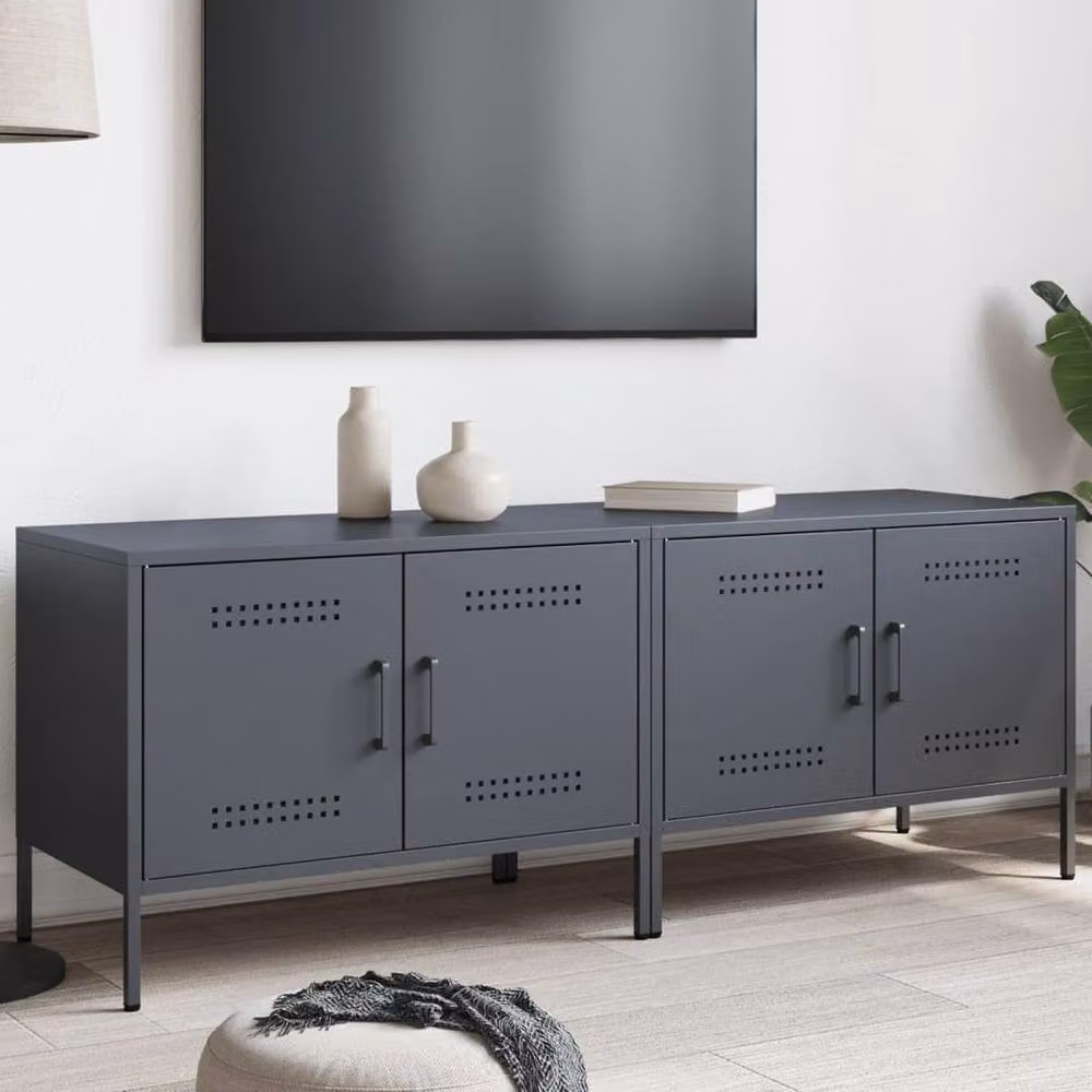 Berkfield Home Set of 2 Anthracite Steel TV Cabinets, W/D/H: 68 x 39 x 50.5 cm – 2
