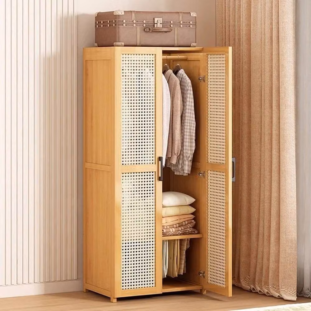 ERGOVEXA Bamboo Wardrobe Bedroom Closet with Hanging Rail and Shelf, Brown, H 160 x W 42 x D 42 cm – 2