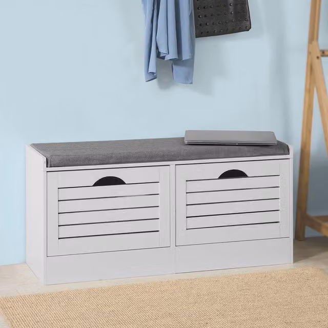 SoBuy Modern White Hallway Shoe Bench with Flip-drawer
