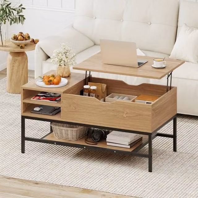 KORVIXA Modern Square Coffee Table with Storage Shelf in Brown, W/D/H: 100 x 100 x 100 cm – 1