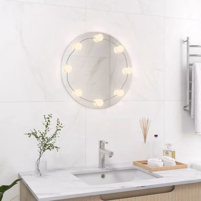 Berkfield Home Round Glass Wall Mirror with LED Lights in Silver