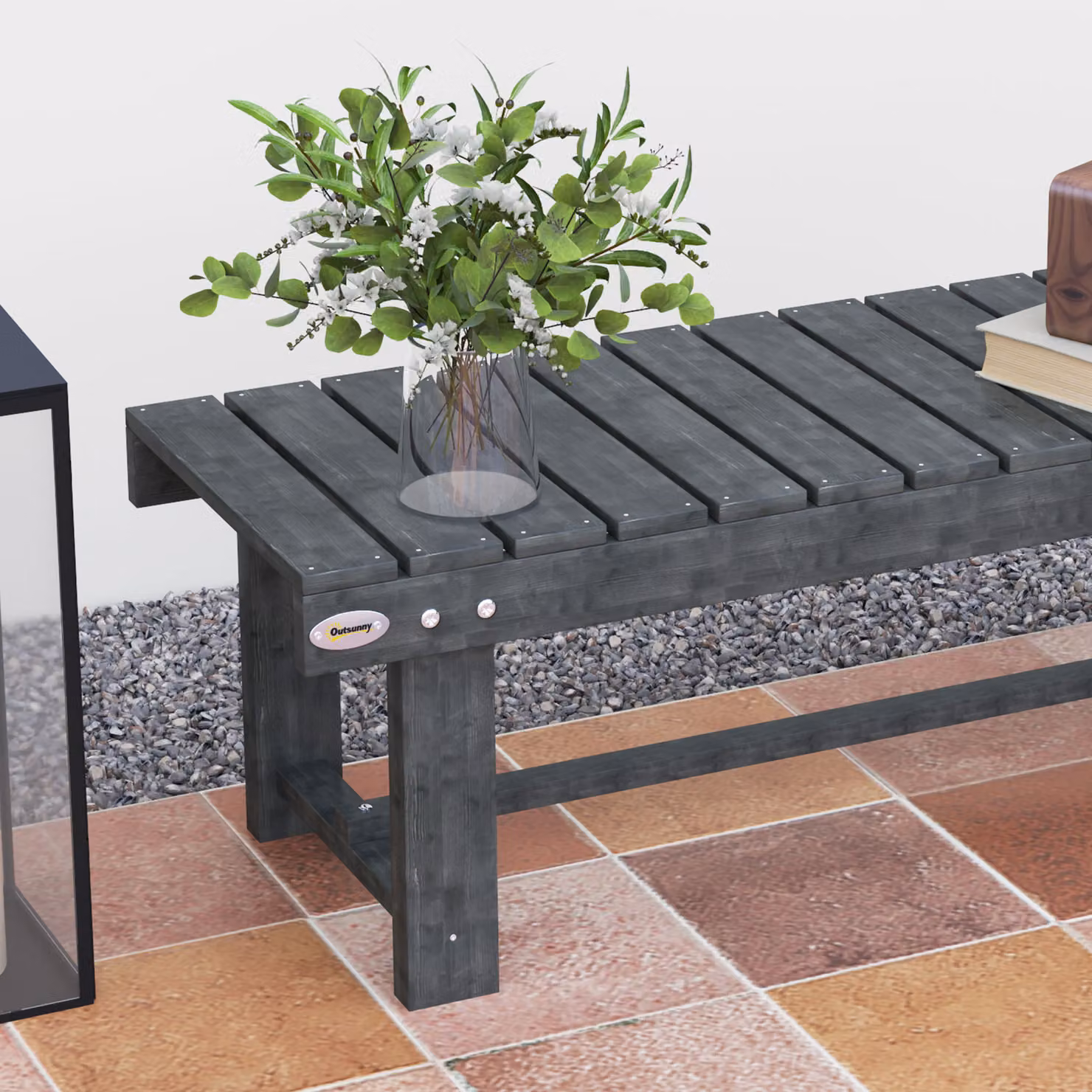 Outsunny 2-Seater Grey Wooden Garden Bench – 7