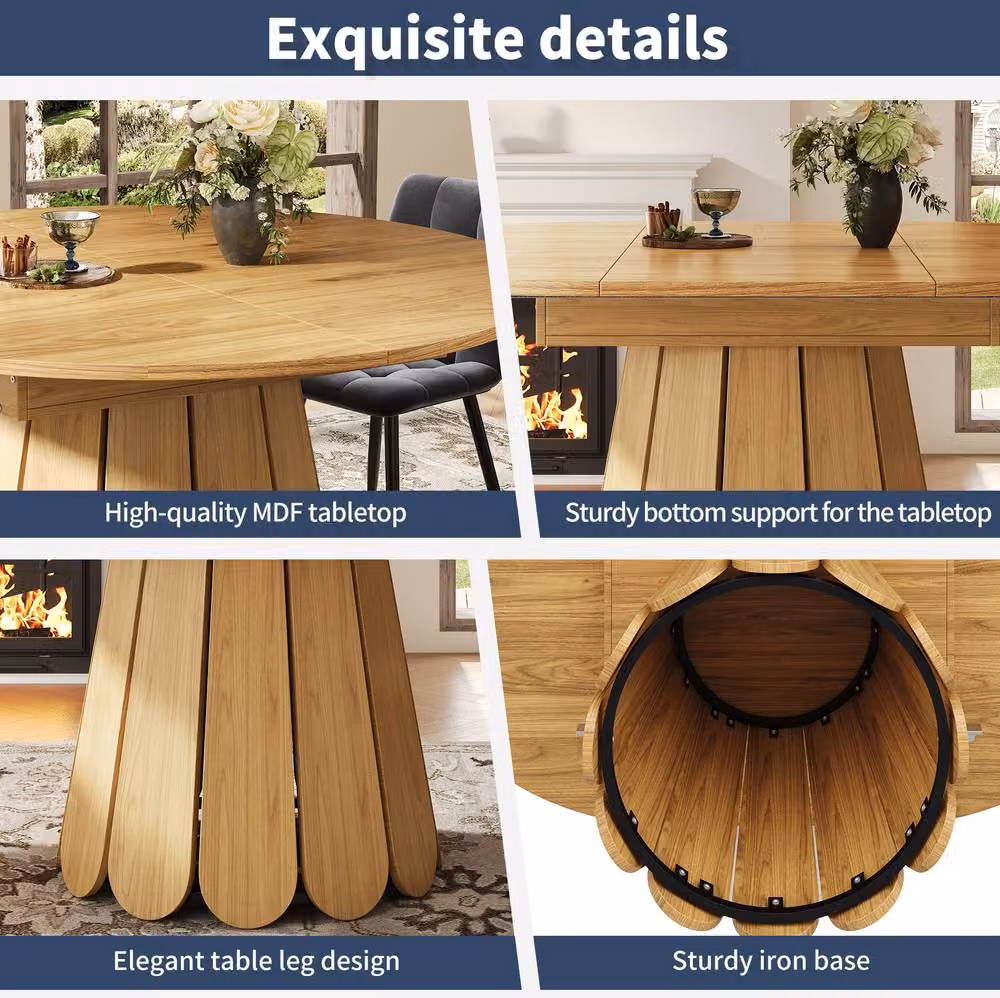 STILVORA Extendable Dining Table with Butterfly Leaf in Brown, W/D/H: 118 x 100 x 75 cm (Extends to 158 cm) – 3