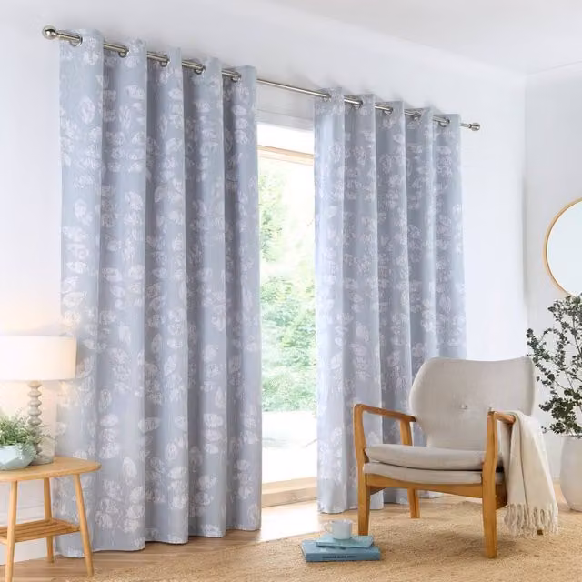 Portfolio Home Boston Botanical Leaf Fully Lined Eyelet Curtain Set, 2 Panels, Duck Egg Blue, Width: 168 cm, Drop: 229 cm
