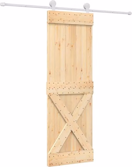 Berkfield Home Rustic Solid Wood Pine Sliding Door with Hardware Set in Beige, W: 70 cm, H: 210 cm