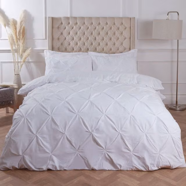 Highams Diamond Pintuck Duvet Cover and Pillowcase Set, White, W/D/H: 180 x 200 cm – 3