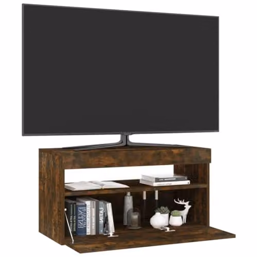 vidaXL TV Cabinet with LED Lights in Smoked Oak, Brown, W: 75 cm, D: 35 cm, H: 40 cm – 3