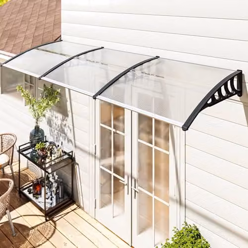 Outsunny Wall-Mounted Front Door Canopy Outdoor Awning Rain Shelter, Transparent, W: 96 cm, D: 27 cm, H: 303 cm – 2