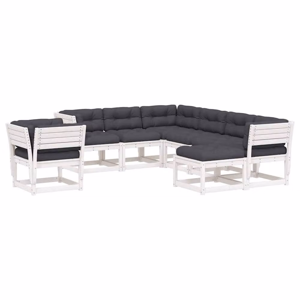 Berkfield Home 8 Piece White Solid Pine Wood Garden Lounge Set with Fabric Cushions and Matching Ottoman – 2