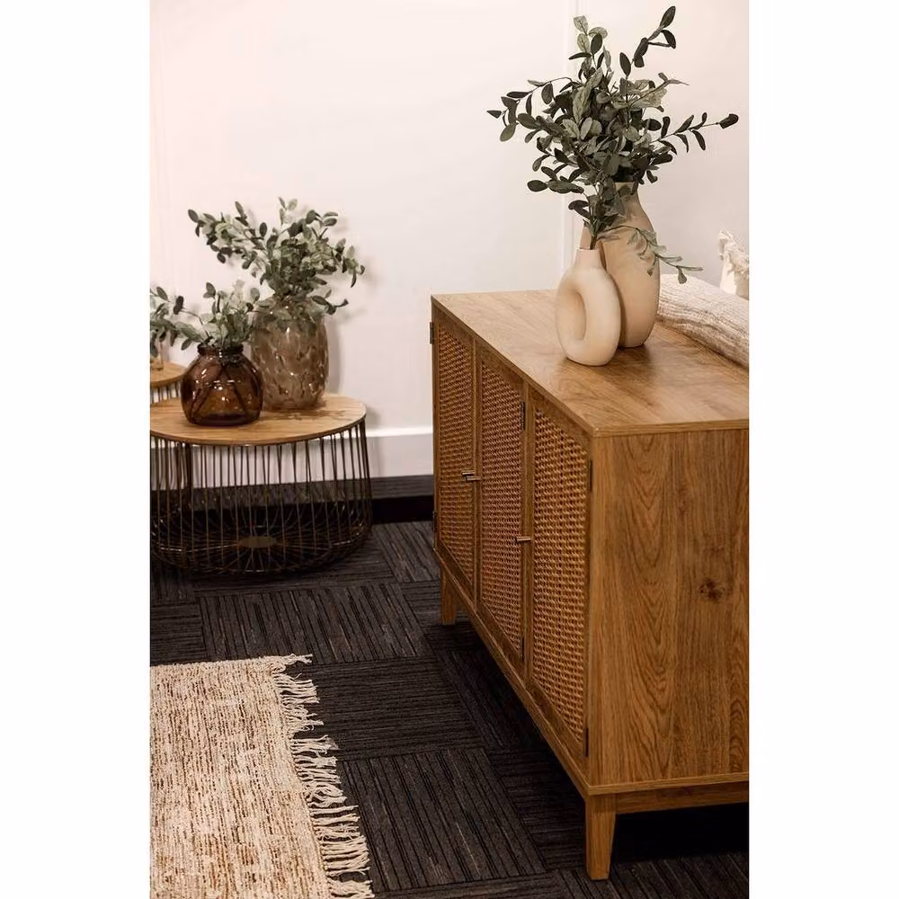 Lemon Pavilion Furniture Bordeaux Large Sideboard in Brown Oak with Rattan Details, W128.2 x D39.4 x H78.2 cm – 3