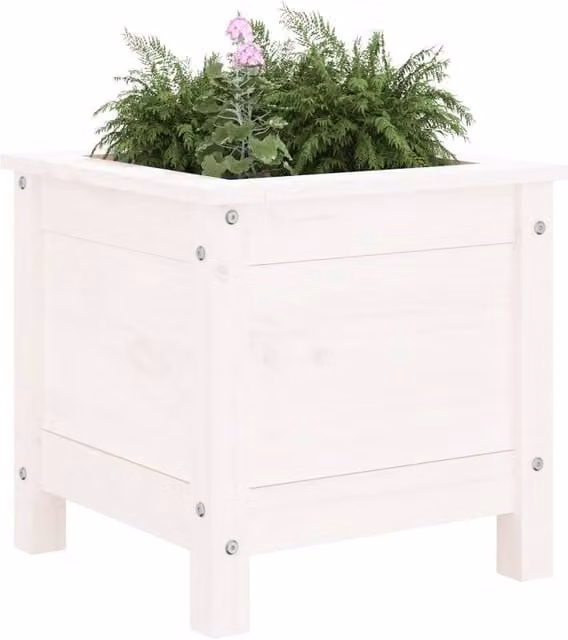 Berkfield Home Beautiful Garden Planter in White Solid Wood, W/D/H: 40 x 40 x 39 cm – 1