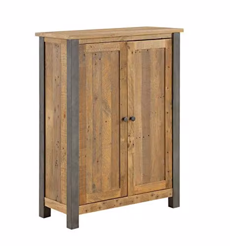 baumhaus Urban Elegance Reclaimed Large Shoe Storage Cupboard in Brown with Solid Wood and Steel Frame W/D/H: 80 x 36 x 107 cm – 1
