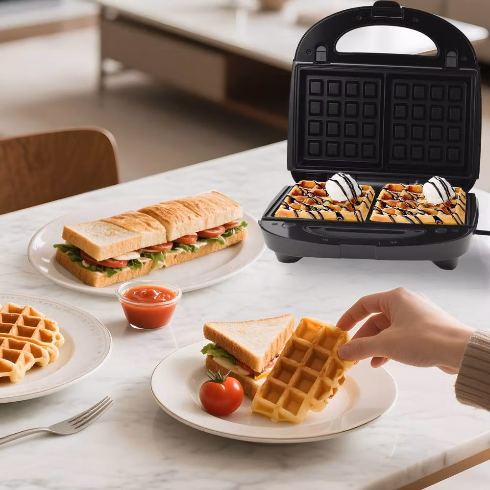 Alivio 3-in-1 Non-Stick Sandwich Maker with Detachable Plates, 850W, Black – 2