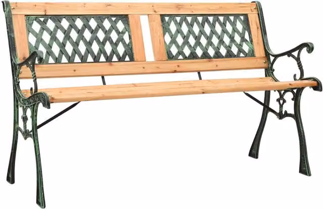 Berkfield Home Garden Bench in Green, Cast Iron and Solid Firwood, Width: 122 cm – 1