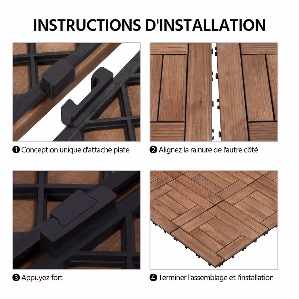 Kelvenix 27-Piece Brown Fir Wooden Decking Floor Tiles, W: 1000 cm, D: 52 cm – 3