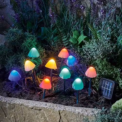 mysmartbuy 10 x Solar Mushroom LED Stake Lights, Multicoloured Outdoor Garden Lighting for Pathways and Flower Beds