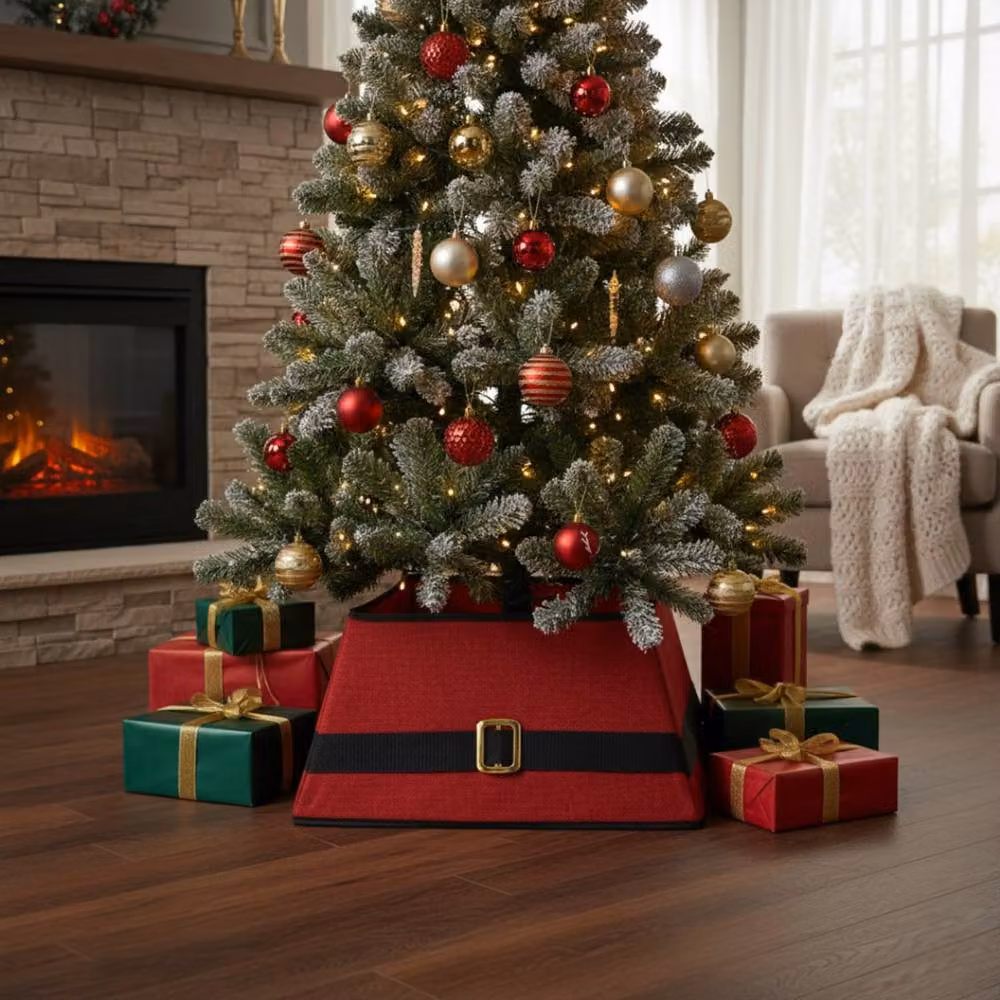 Pegdev Red and Black Santas Belt Christmas Tree Skirt for Tabletop Trees – 3
