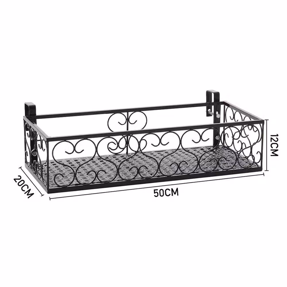 KORVIXA Black Metal Rectangular Hanging Planter Window Box W: 50 cm, D: 20 cm, H: 12 cm – 2