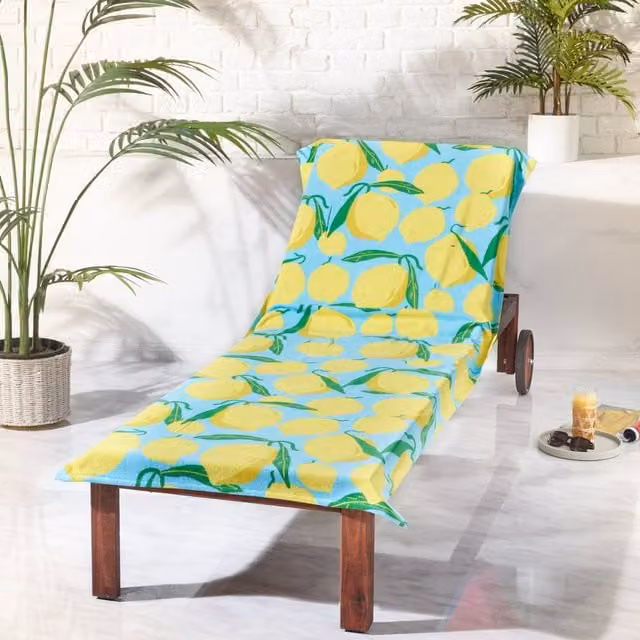 Catherine Lansfield Lemons Cotton Beach Sun Lounger Towel in Aqua Blue, W: 92 cm, L: 180 cm