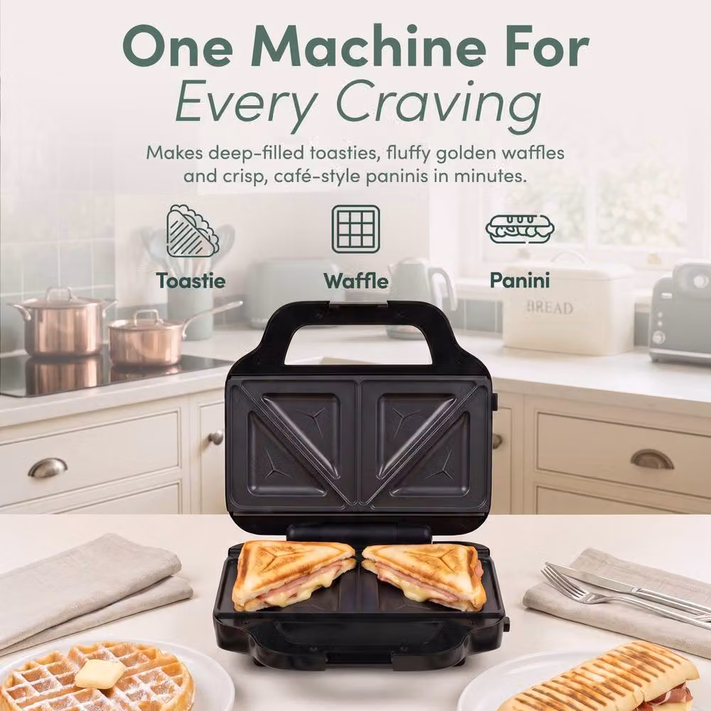 Keplin 3-in-1 Sandwich Maker with 1000W Power and Automatic Temperature Control in Silver and Black – 2
