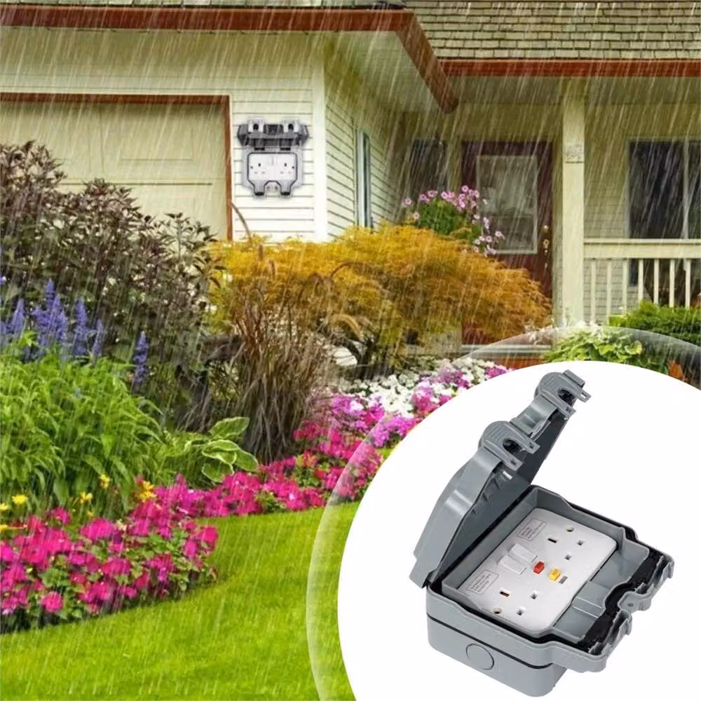 SPETLEK Grey IP66 Weatherproof Double Switched RCD Socket 13 Amp UK Plug – 3