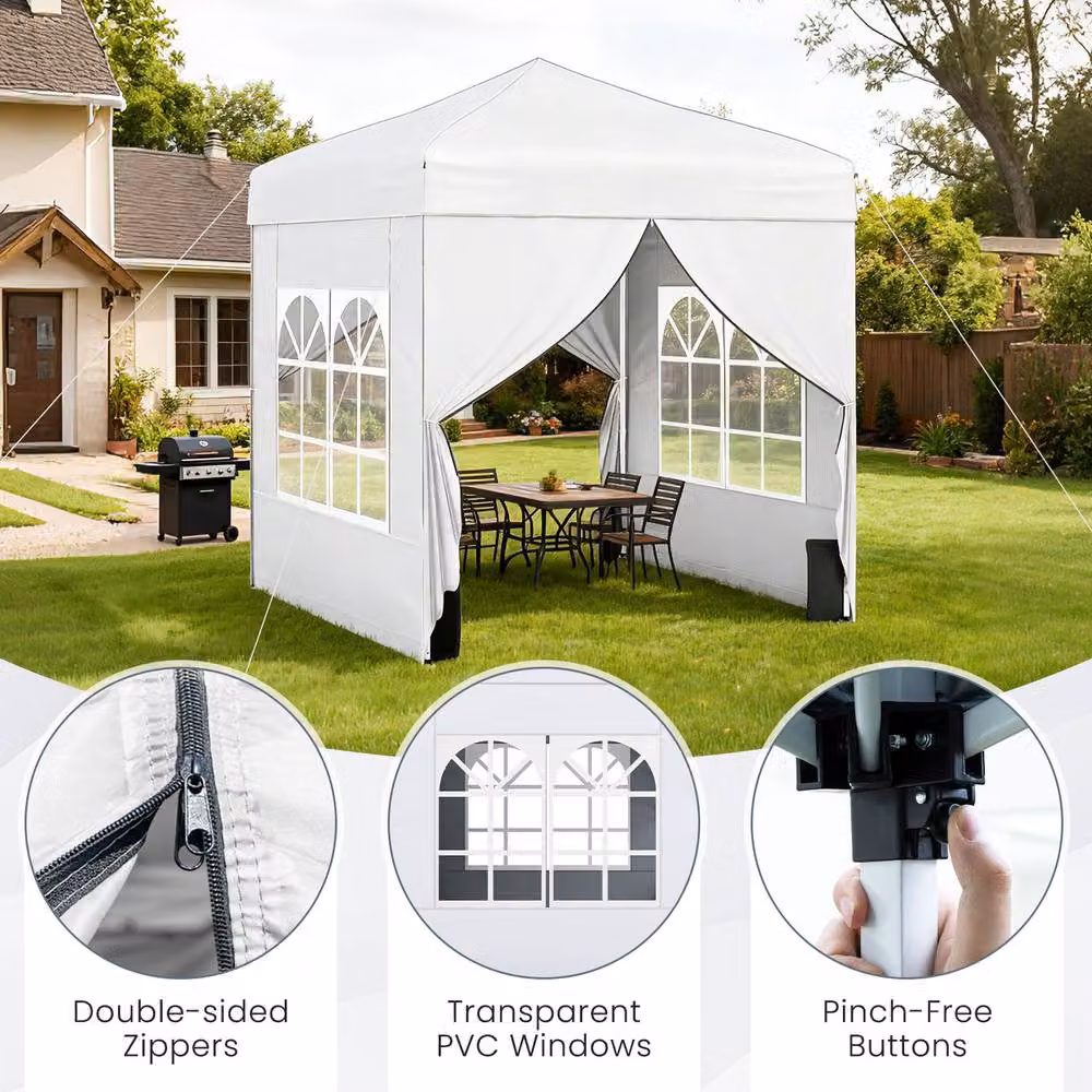 Gymax Pop Up Camping Sunshade Shelter with 4 Sidewalls, White, W/D/H: 194 x 194 x 236 cm – 2