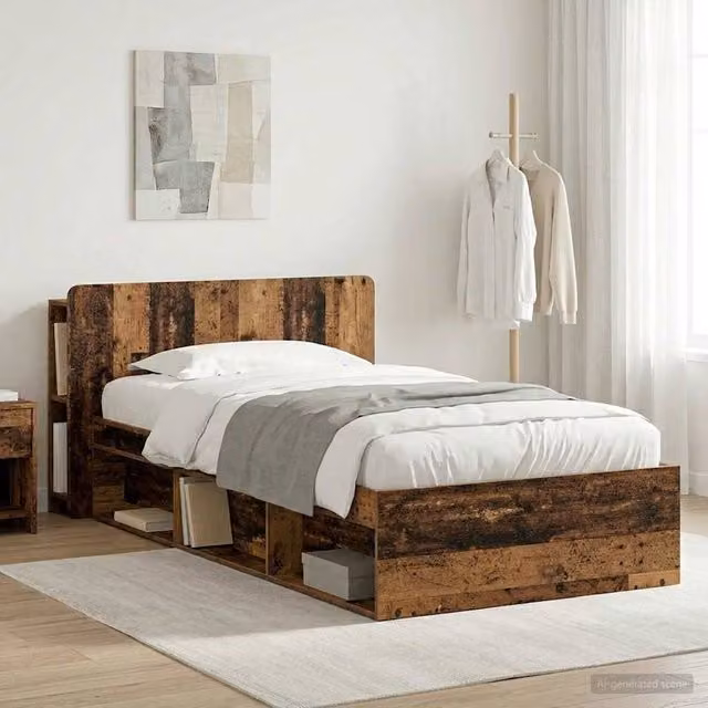 Berkfield Home Modern Bed Frame with Storage Drawers in Brown Old Wood, W: 90 cm, L: 200 cm