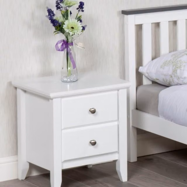 Amani Twin Drawers Bedside Table in White Matt Wood