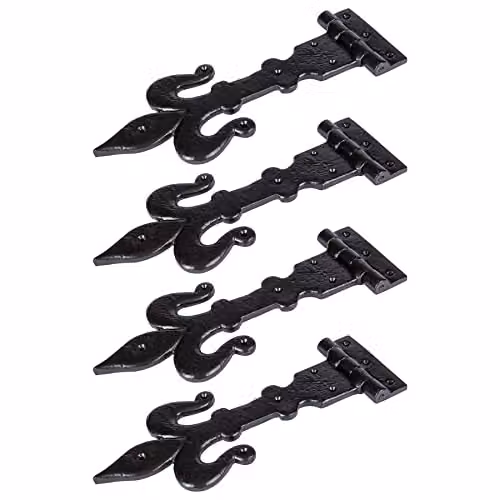 Hammer and Tongs Fleur De Lis T-Hinges, Black Powder Coated Iron, Pack of 4, Width: 31 cm